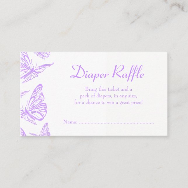 Tarjeta De Recepción Bonito Morado Mariposa Diaper Raffle Ticket (Anverso)