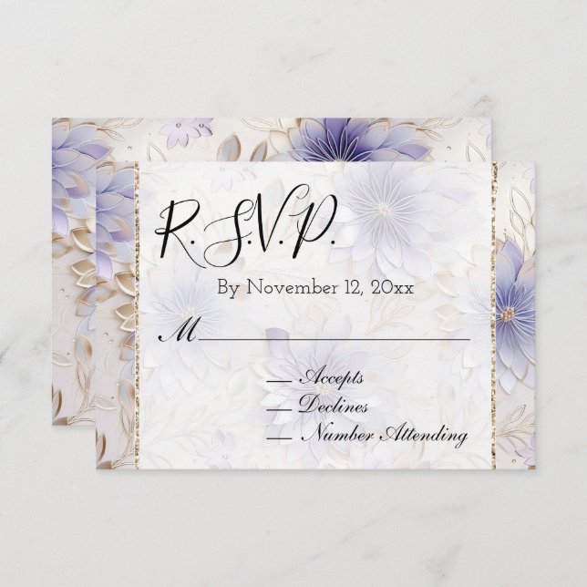 Tarjeta De Recepción Bonito Purple Pearl Gold Floral Wedding RSVP (Anverso / Reverso)