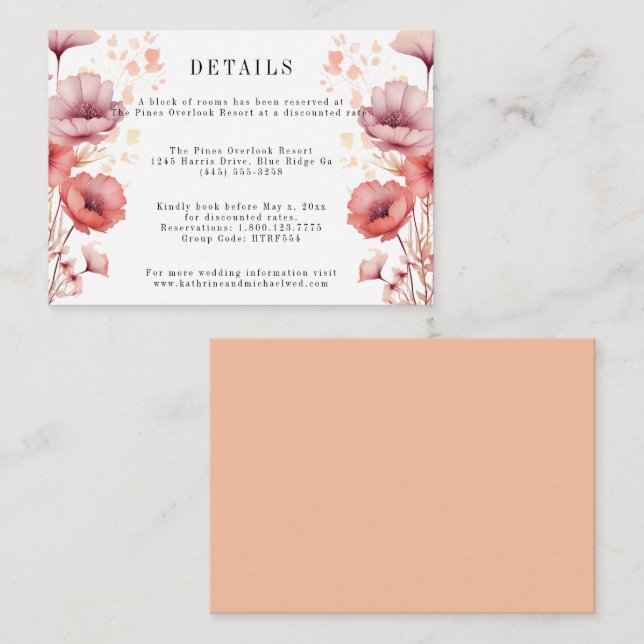 Tarjeta De Recepción Bonito Rosa, Melón De Peach, Acuarela (Anverso / Reverso)