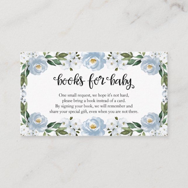 Tarjeta De Recepción Bonitos Libros Florales Azules De Baby Shower Para (Anverso)