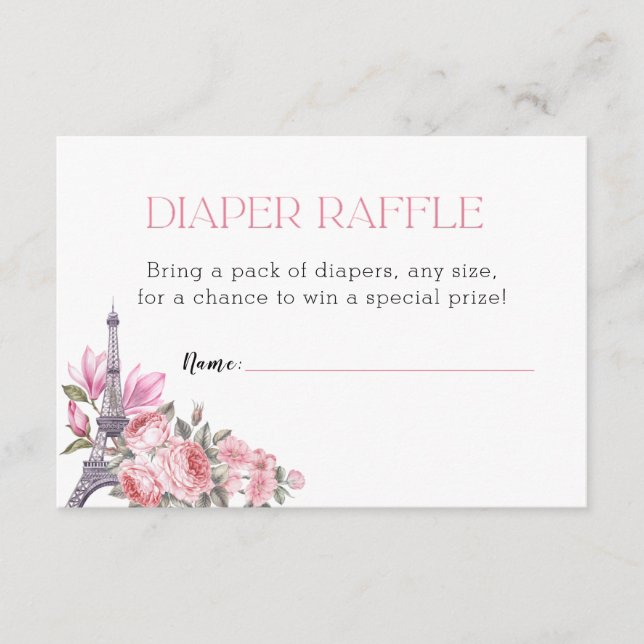 Tarjeta De Recepción Bonjour Bebe | Diaper Raffle Baby Shower (Anverso)