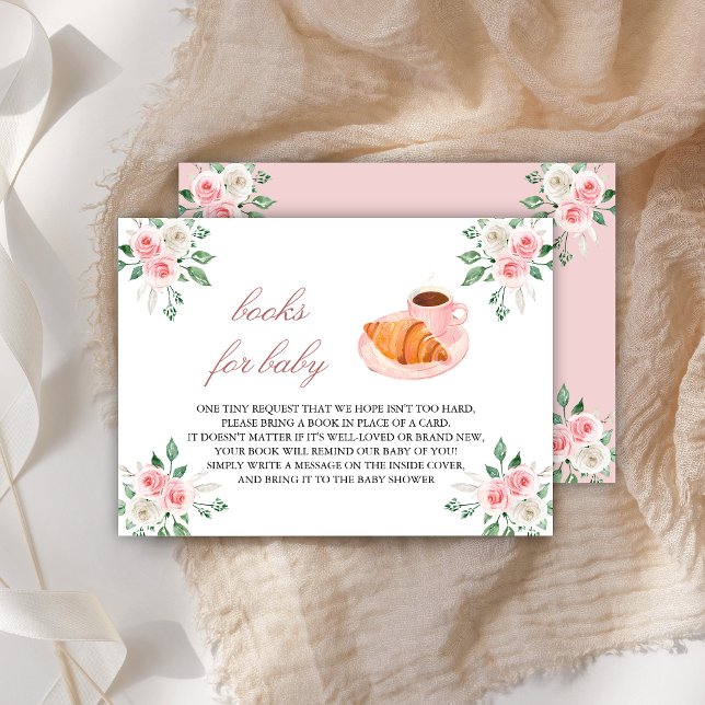 Tarjeta De Recepción Bonjour Bebe French Cafe Pink Floral Book Request (Subido por el creador)