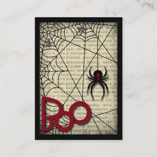 Tarjeta De Recepción Boo Black Widder Spider y Creepy Text para Hallowe (Anverso)
