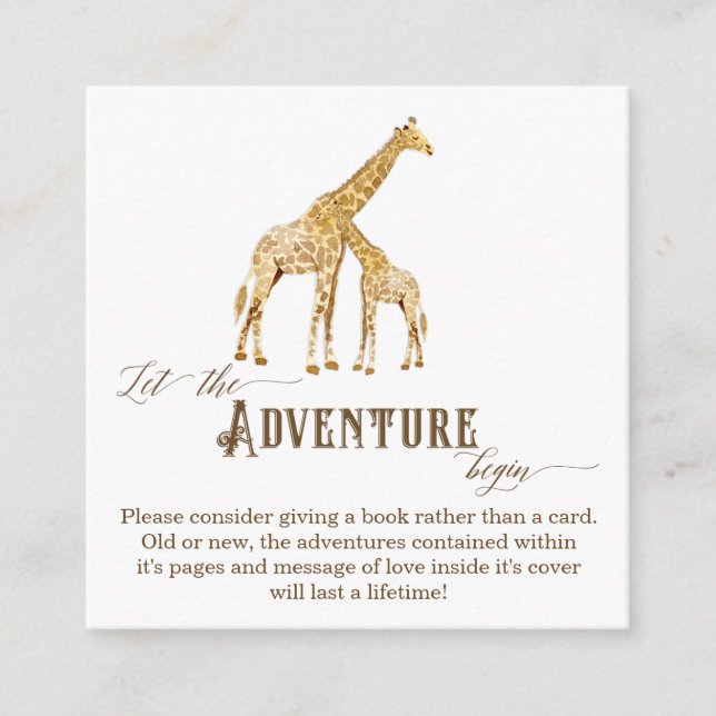 Tarjeta De Recepción Book Adventure Enclosure Boy Baby Shower Giraffe (Anverso)