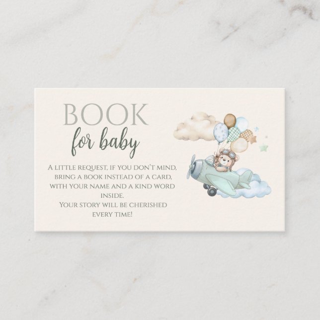 Tarjeta De Recepción Book For Baby Card Bearly Wait Airplane Boy  (Anverso)