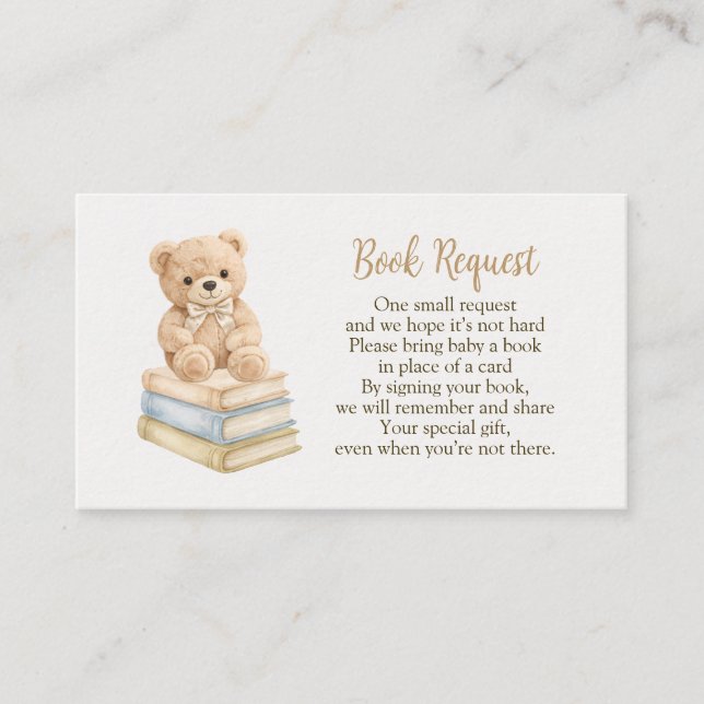 Tarjeta De Recepción Book Request Neutral Teddy Bear Baby Shower Boho (Anverso)