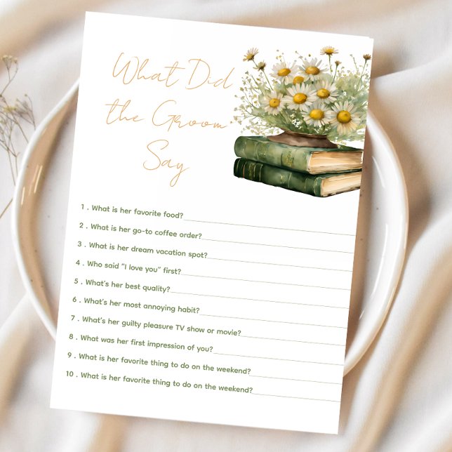 Tarjeta De Recepción book What Did the Groom Say Bridal Shower Game (Subido por el creador)