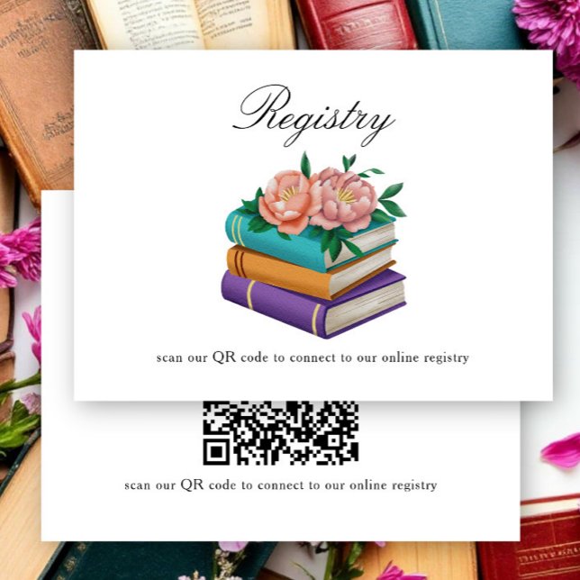Tarjeta De Recepción Books Bridal shower QR code for registry  (Subido por el creador)