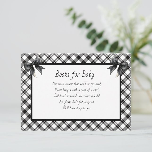Tarjeta De Recepción Books for Baby Black and White Plaid (Anverso de pie)