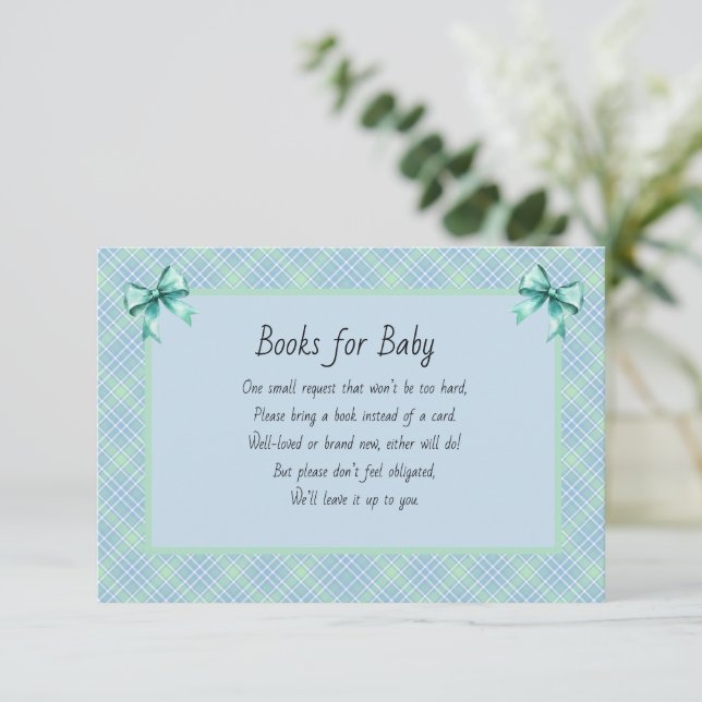 Tarjeta De Recepción Books for Baby Blue and Green Plaid (Anverso de pie)
