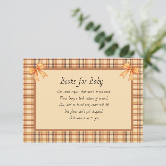 Tarjeta De Recepción Books for Baby Brown and Orange Plaid (Anverso de pie)