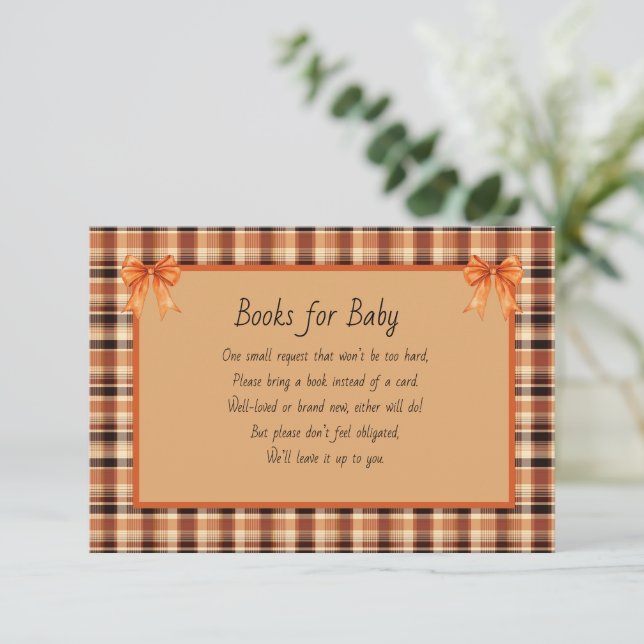 Tarjeta De Recepción Books for Baby Brown and Orange Plaid (Anverso de pie)