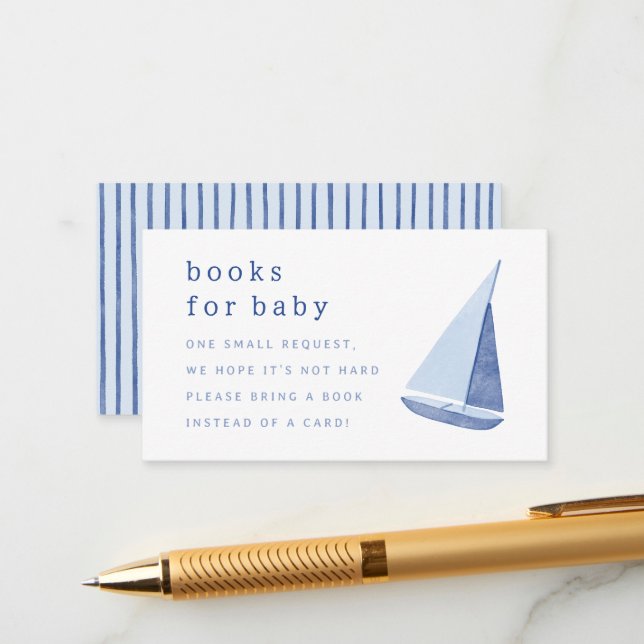Tarjeta De Recepción Books for Baby Italian Sailboat Blue Baby Shower (Anverso/Reverso In Situ)