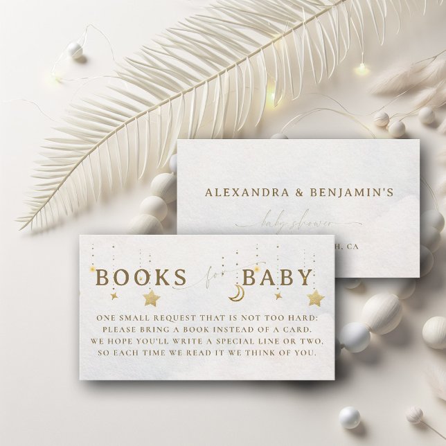 Tarjeta De Recepción Books For Baby Moon White Twinkle Stars Shower  (over the moon baby shower books request insert card twinkle little star pastel white sky clouds cele)