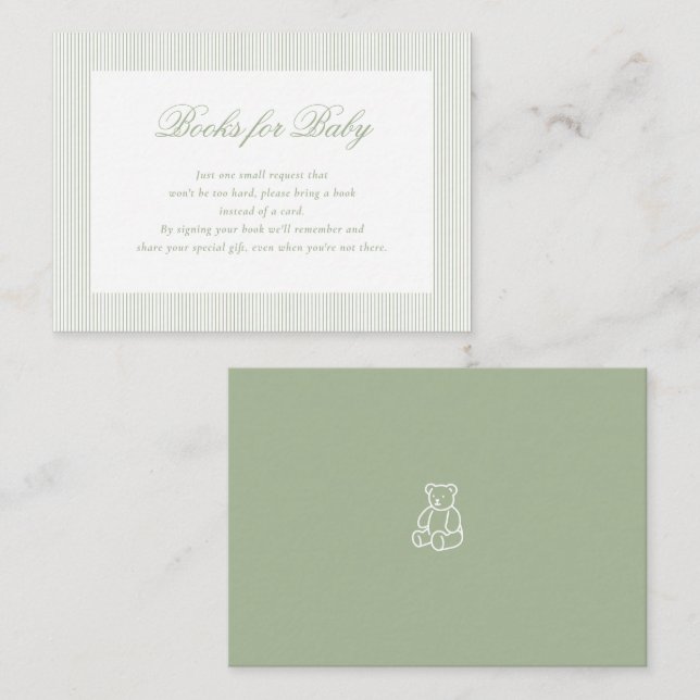 Tarjeta De Recepción Books for Baby Sage Green Baby Shower Gifts (Anverso / Reverso)