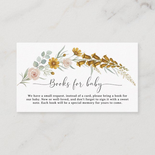 Tarjeta De Recepción Books for Baby yellow floral Baby Shower custom (Anverso)