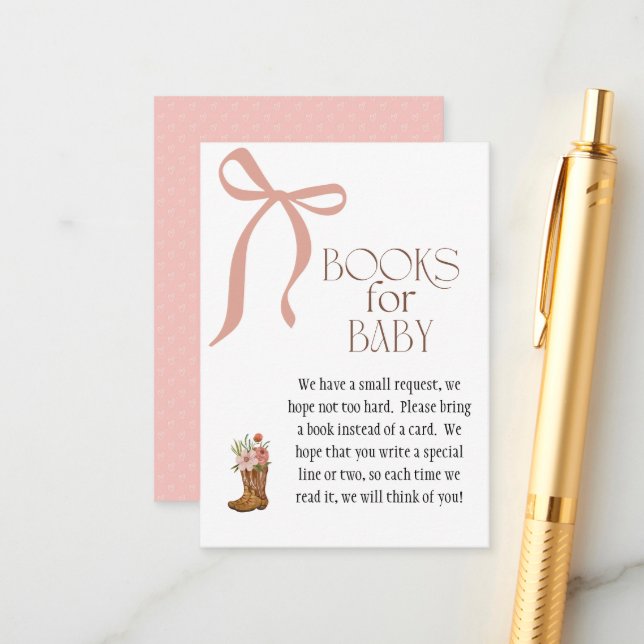 Tarjeta De Recepción Boots and Bows Baby Girl Books for Baby (Anverso/Reverso In Situ)