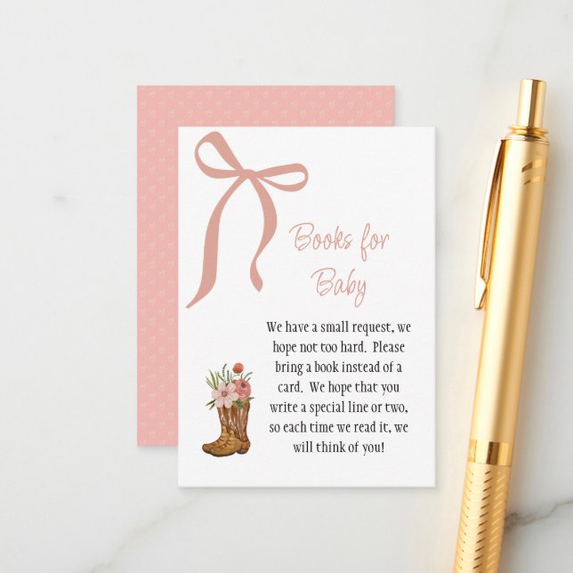 Tarjeta De Recepción Boots and Bows Baby Girl Shower Books for Baby (Anverso/Reverso In Situ)