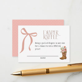 Tarjeta De Recepción Boots and Bows Baby Girl Shower Diaper Raffle