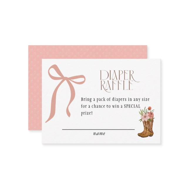 Tarjeta De Recepción Boots and Bows Baby Girl Shower Diaper Raffle (Anverso/Reverso In Situ)