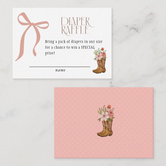 Tarjeta De Recepción Boots and Bows Baby Girl Shower Diaper Raffle (Anverso / Reverso)