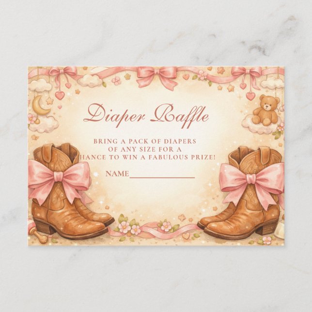 Tarjeta De Recepción Boots And Bows Western Diapper Raffle (Anverso)