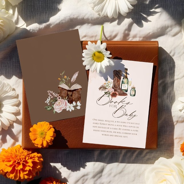 Tarjeta De Recepción Boots Botellas Libros De Baby Shower Occidentales  (Boots Bottles Western Baby Shower Books For Baby Enclosure Card)