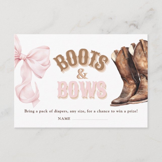 Tarjeta De Recepción Boots & Bows Baby Shower Diaper Raffle (Anverso)