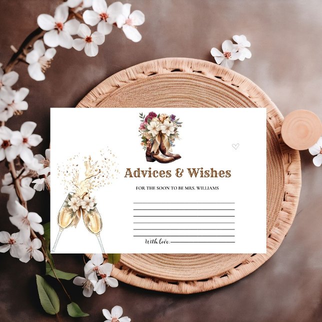 Tarjeta De Recepción Boots & Bubbly Advices & WIshes Bridal Shower (Subido por el creador)