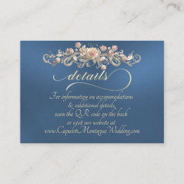 Tarjeta De Recepción Borde de Arco de Rosa, Código QR - Azul