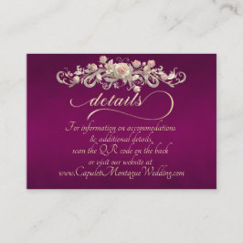 Tarjeta De Recepción Borde de Arco de Rosa, Código QR - Ciruela