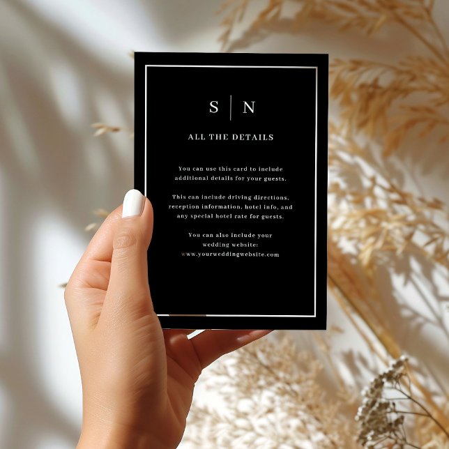 Tarjeta De Recepción Borde mínimo de Moda negro | Detalles del invitado (Subido por el creador)