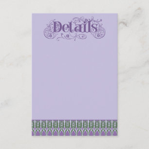 Tarjeta De Recepción Borde Vertical Elegante de Cardo Lila Art Nouveau