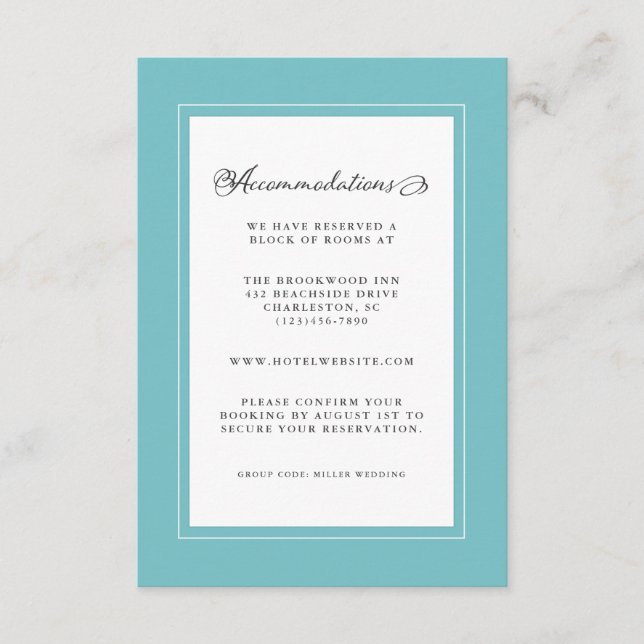 Tarjeta De Recepción Borduras modernas y elegantes para boda en aqua y  (Anverso)