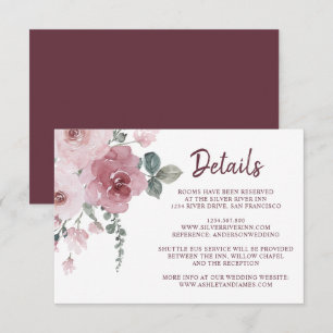 Tarjeta De Recepción Borgoña Dusty Boda de flores rosadas enclavado