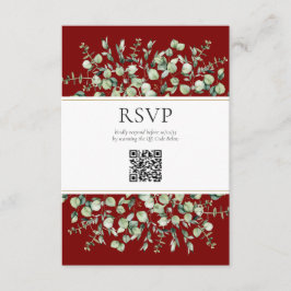Tarjeta De Recepción Borgoña Eucalyptus Código QR Boda RSVP