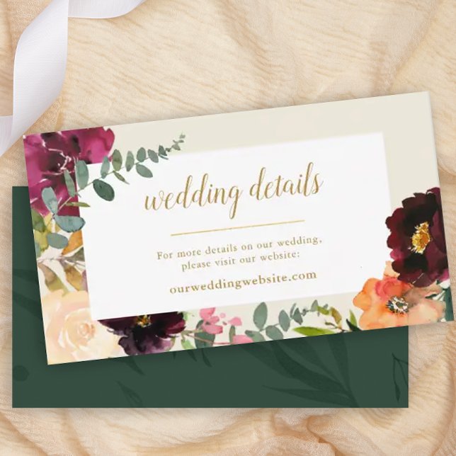 Tarjeta De Recepción Borgoña Romántica + Boda Floral Peach (Subido por el creador)