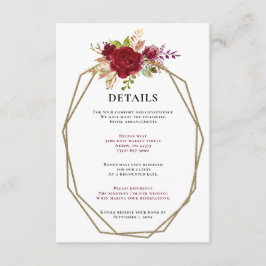 Tarjeta De Recepción Borgoña Rubor Gold Floral Monograma Boda