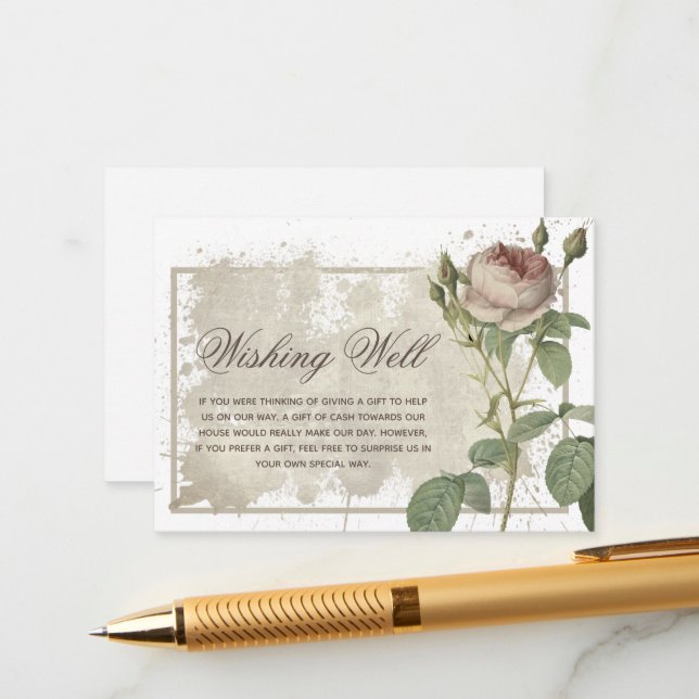 Tarjeta De Recepción Borgoña Rústica Floral Moderno Desear Bien Boda (Anverso/Reverso In Situ)