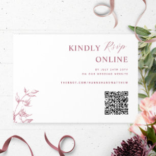 Tarjeta De Recepción Borgoña y blanco elegante código QR Boda RSVP