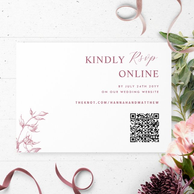 Tarjeta De Recepción Borgoña y blanco elegante código QR Boda RSVP (Subido por el creador)