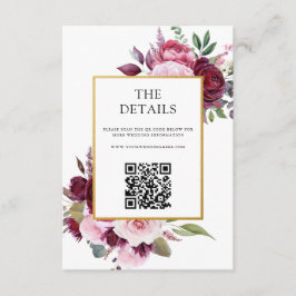 Tarjeta De Recepción Borgoña y Boda floral elegante rosa