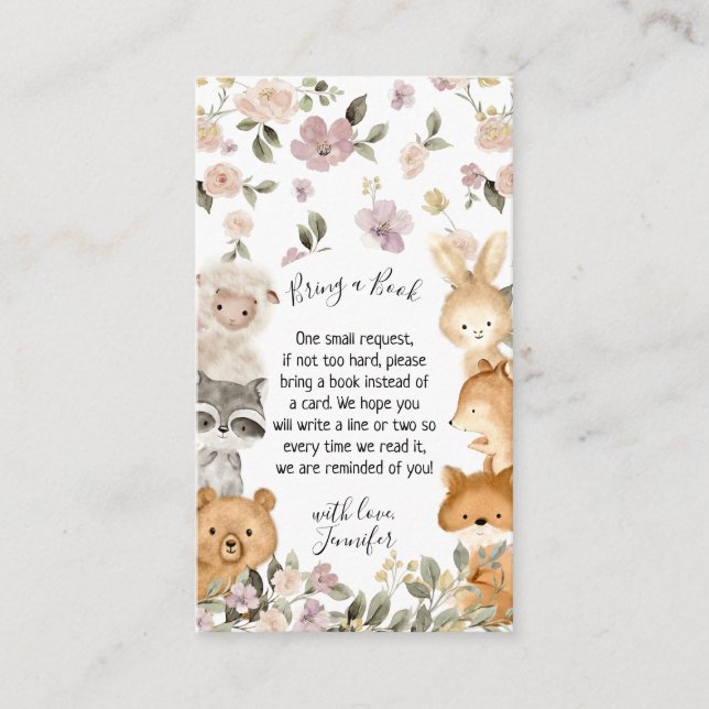 Tarjeta De Recepción Bosque Botánico Animal Traer libro (Anverso)