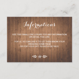 Tarjeta De Recepción Bosque de grano de madera rústico boda pequeño rec