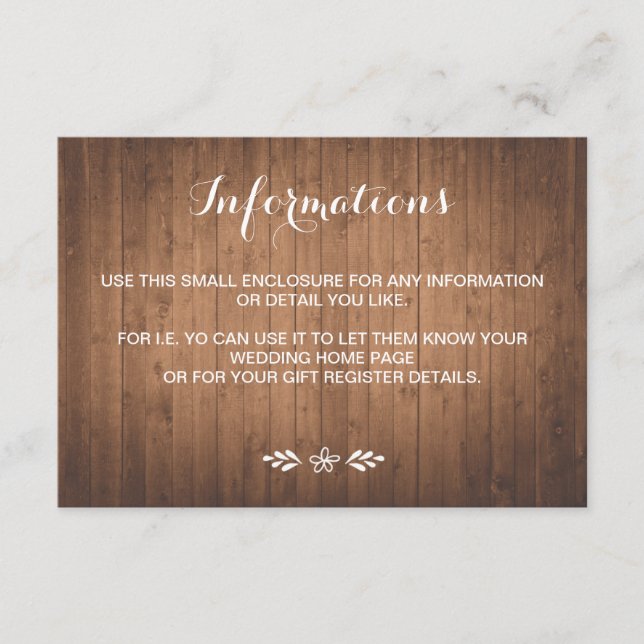 Tarjeta De Recepción Bosque de grano de madera rústico boda pequeño rec (Anverso)