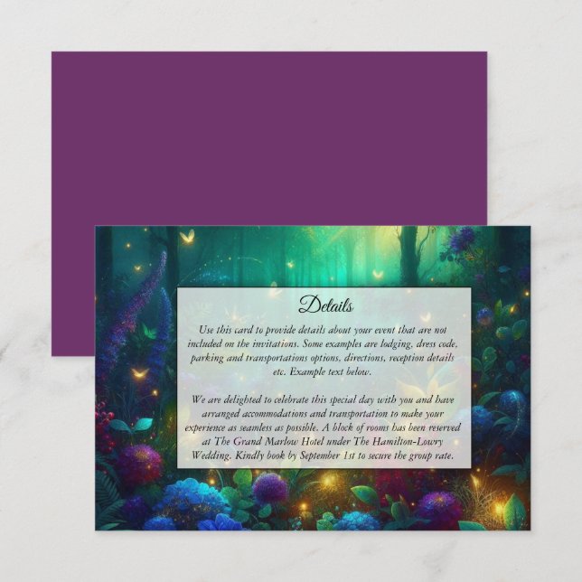 Tarjeta De Recepción Bosque encantado de joyas radiantes (Anverso / Reverso)