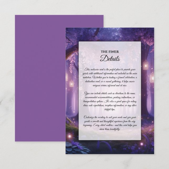Tarjeta De Recepción Bosque Encantado de Violet a Medianoche (Anverso / Reverso)