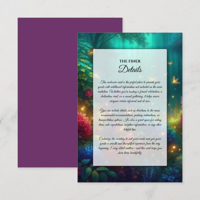 Tarjeta De Recepción Bosque encantado del Boda de joyas radiantes (Anverso / Reverso)