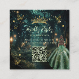 Tarjeta De Recepción Bosque encantado Esmeralda Verde Quinceañera QR RS