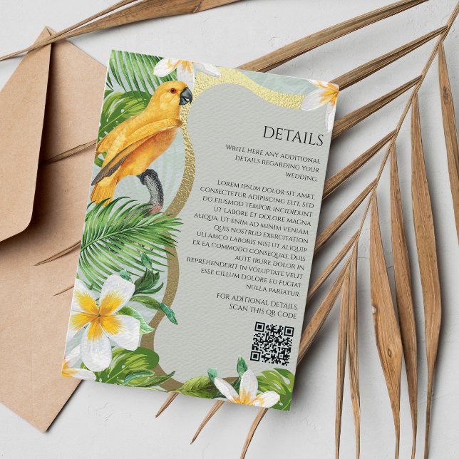 Tarjeta De Recepción Bosque tropical Luau Parrot Floral Floral QR Detal (Subido por el creador)
